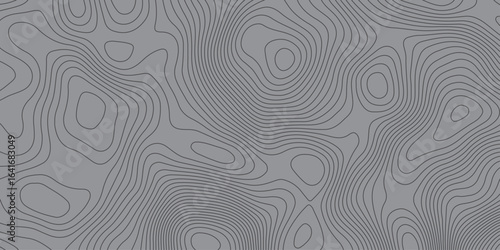 Abstract topographic contour line pattern in gray tones, creating a modern wavy texture. Minimalist geographic background design, suitable for maps, wallpapers, and digital graphics.