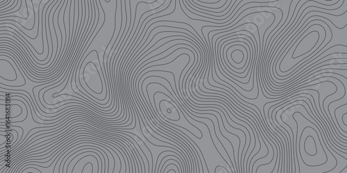 Abstract topographic contour line pattern in gray tones, creating a modern wavy texture. Minimalist geographic background design, suitable for maps, wallpapers, and digital graphics.