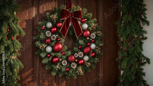 Seasonal wreath decorated w...