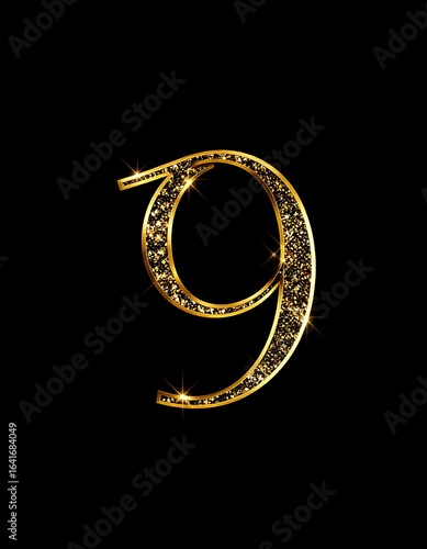 Gold-embellished numeral nine