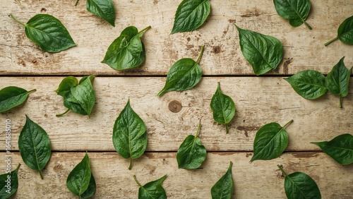 Fresh green leaves lying on...