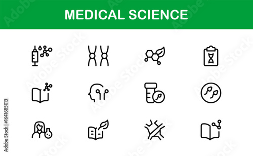 Medical Science Professional Line Icon Set – Modern Vector Healthcare Symbols for Clinics and Labs