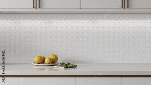 Textured round tile backspl...
