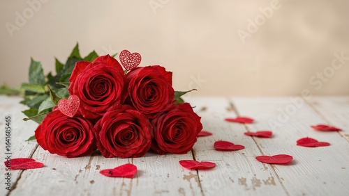 Red roses paired with heart...