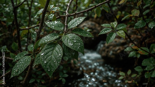 Fresh Green Leaves with Wat...
