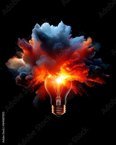 Exploding Light Bulb with Colorful Smoke and Bright Flames