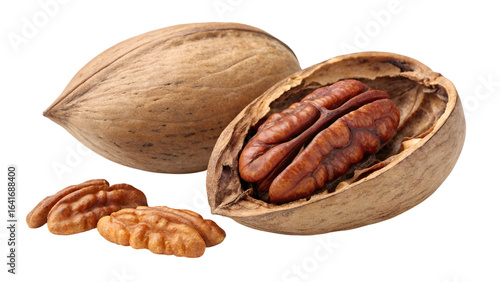 pecan nut with shell isolated on transparent background