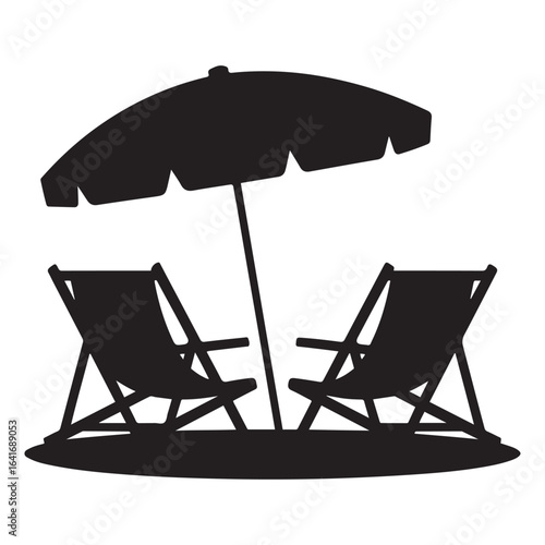 Vector Beach Chair Scene. Vector black silhouette. with white background.