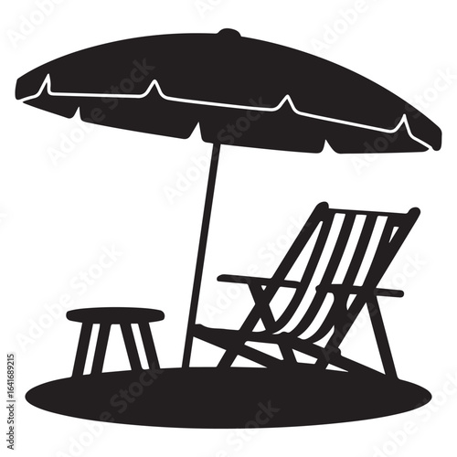 Vector Beach Chair Scene. Vector black silhouette. with white background.