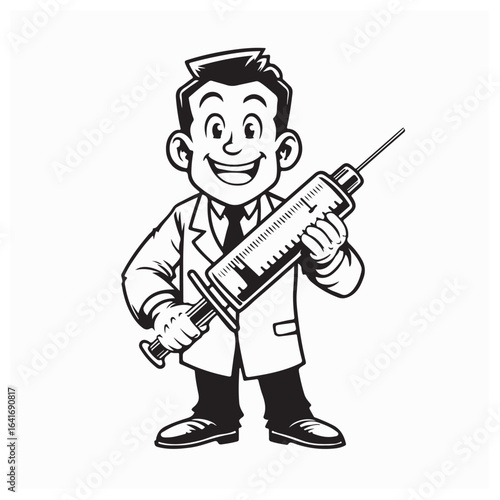 Wallpaper Mural Cartoon Doctor Mascot Holding an Oversized Syringe Vector Illustration with Playful Style Torontodigital.ca