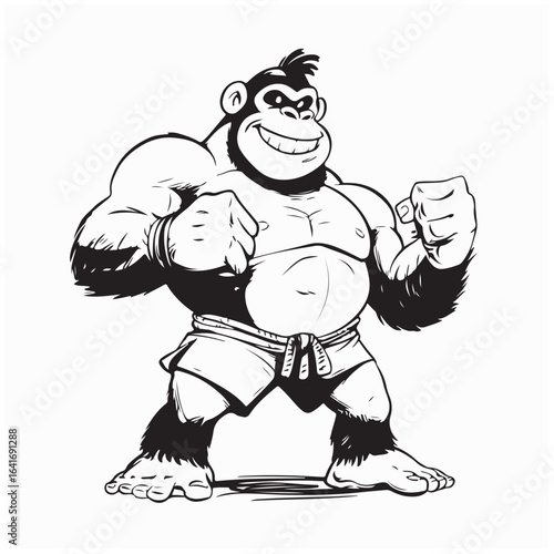 Cartoon Gorilla in Sumo Outfit Standing Proudly as a Strong Sports Athlete Vector Illustration