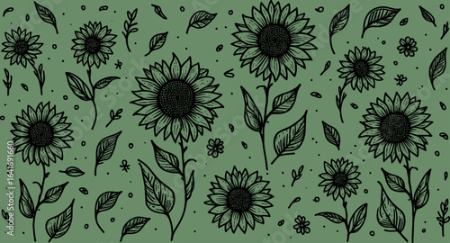 sunflower seamless floral vector pattern background