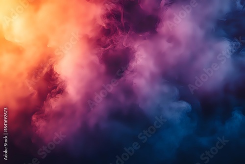 Wallpaper Mural Vibrant orange and purple smoke clouds blend into deep blue creating dramatic atmospheric effect against dark background, suitable for abstract design projects. Torontodigital.ca