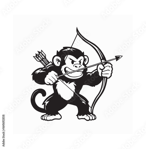 Funny Cartoon Monkey Standing with Archery Equipment Vector Illustration