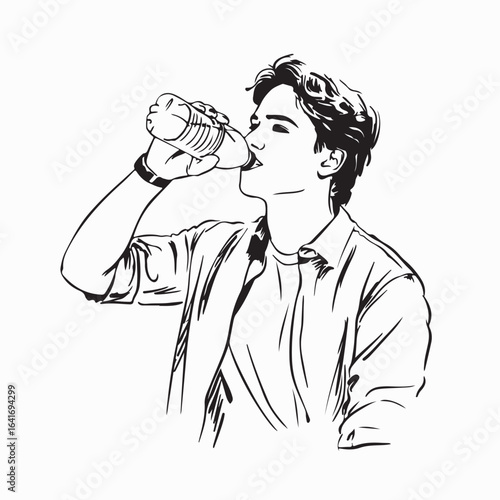 A young man drinking mineral water image vector on white background