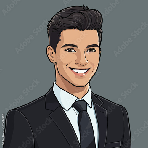 Smiling Young Businessman Portrait, Cartoon Style, Professional Image