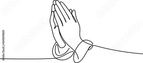 Continuous line drawing of praying hands in a minimalist style