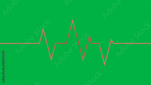 A minimalist graphic illustration of a heartbeat line in pink against a green background. Can represent healthcare, medical themes, and vitality.