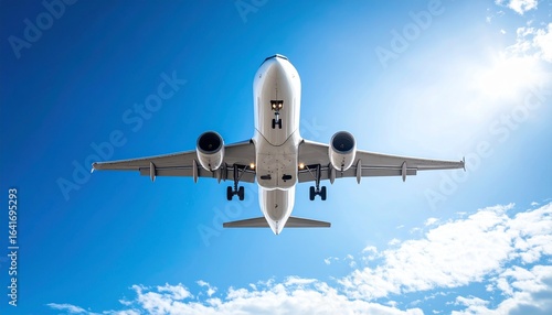 空を駆け抜ける旅客機の迫力あるアングル