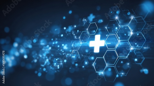 Wallpaper Mural digital healthcare glowing hexagons cross Torontodigital.ca