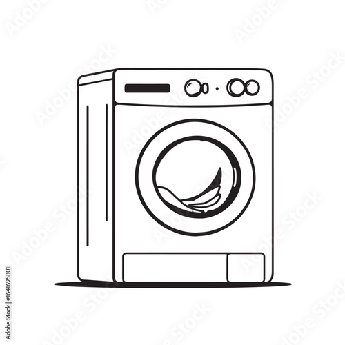 Washing machine flat vector design concept black and white illustration.