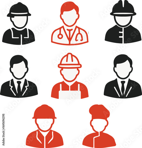 Diverse Labor Professions Icon Set - Vector Illustration