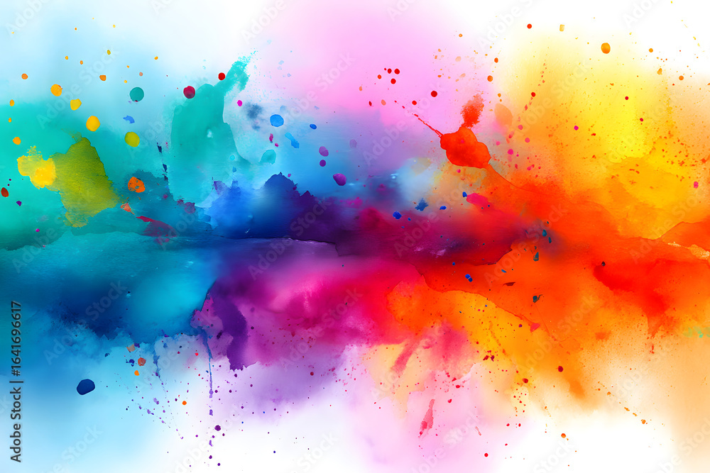 Fototapeta premium A dynamic array of colorful watercolor splashes, evoking creativity and joy.