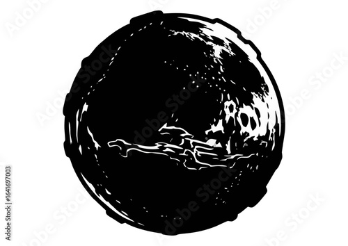 Black silhouette of a basketball on white background for sports and athletic concept