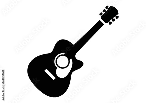 Black silhouette of an acoustic guitar on white background for music and creativity concept