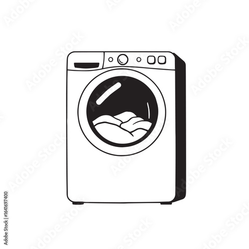 Washing machine flat vector design concept black and white illustration.