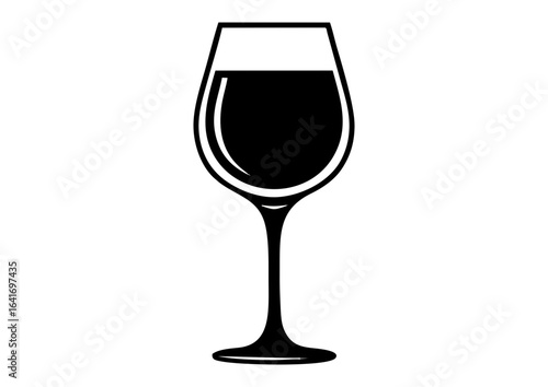 Black silhouette of a wine glass on white background for beverage and dining concept