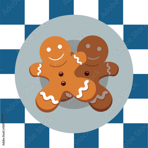 Gingerbread cookies on plate. Vector