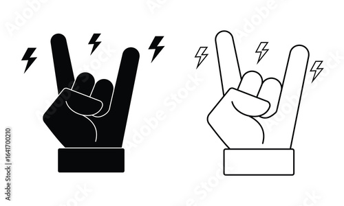 Hand rock horns icon vector collection.  Rock and roll fan gestures, vector. Silhouette of rock hand symbol and sign. Vector illustration.