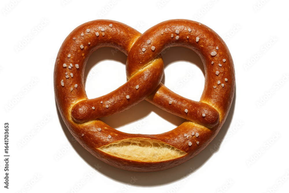 Soft salted pretzel isolated on white background, close-up shot of fresh baked snack with crispy texture. Soft salted pretzel isolated on white background, close-up shot of fresh baked snack with crispy texture.