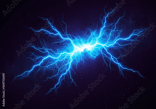 Dynamic blue lightning bolts crackle and flash across a dark, cosmic background, creating a powerful and energetic visual spectacle for your projects
