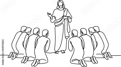 Jesus christ teaching his disciples gathered around him
