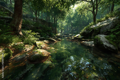 The calming ambiance of a forest, a serene and peaceful place for quiet contemplation and relaxation.