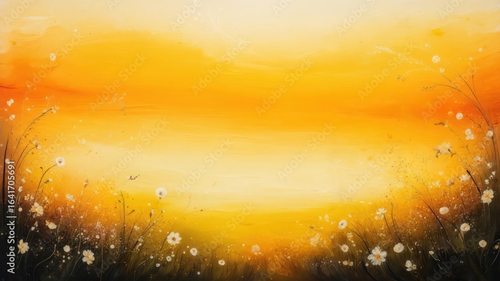 Obraz premium Golden Meadow Glow: Abstract Painting of Wildflowers on a Textured Yellow Background