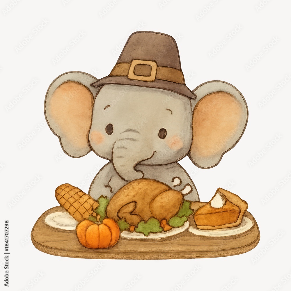 Fototapeta premium Cute elephant Thanksgiving feast