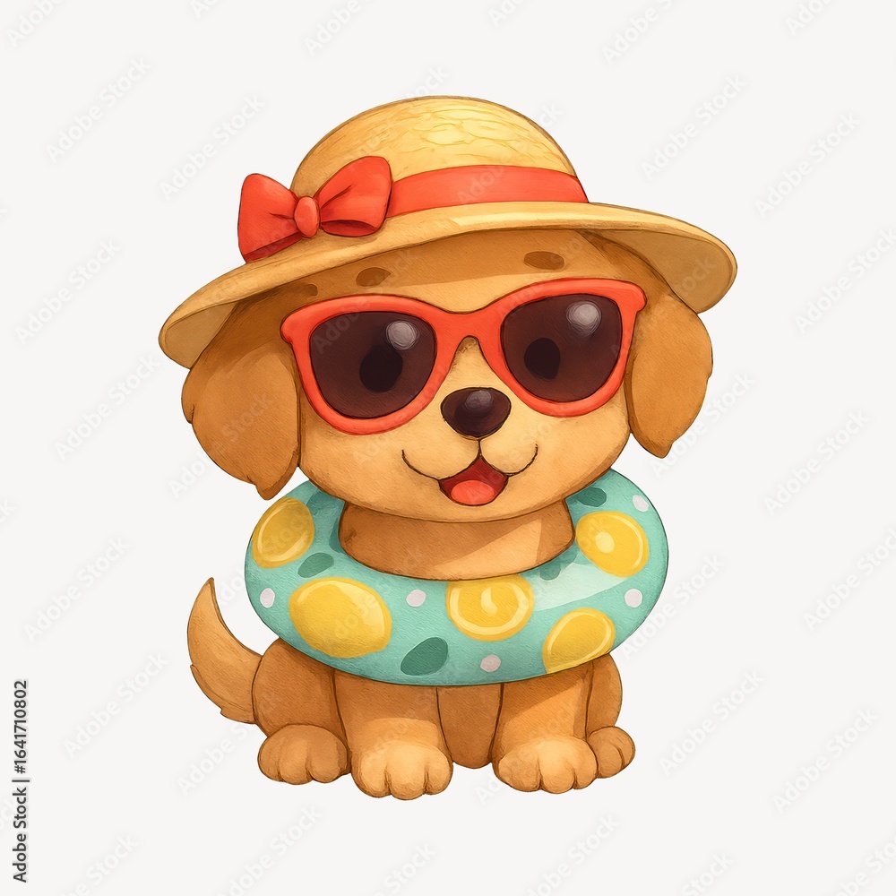 Naklejka premium Cute summer puppy illustration