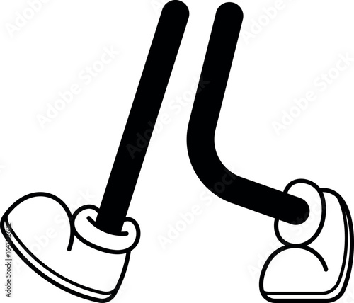 Black-and-white walking legs caricature vector illustration