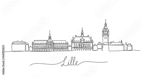 Lille Skyline with France, Outline, Minimalist, and White.