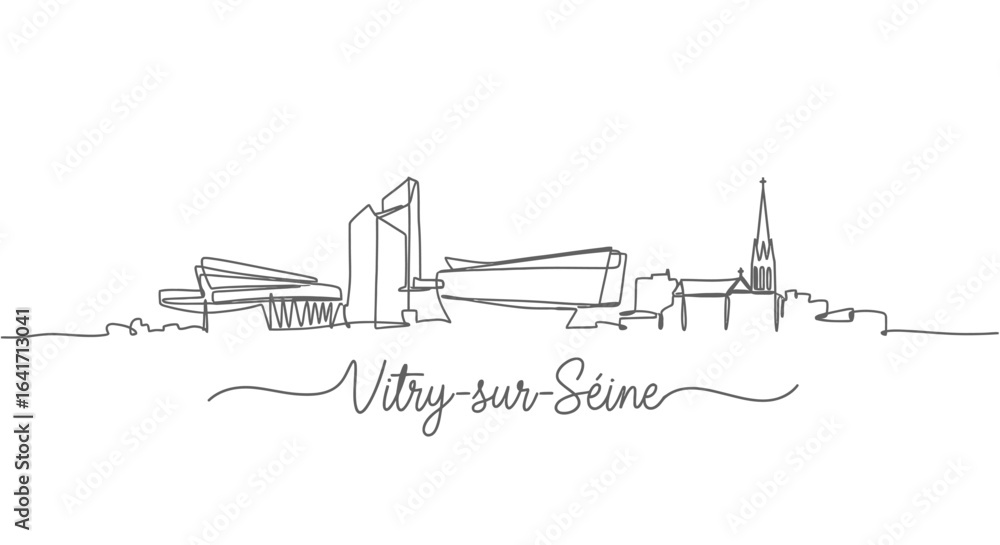 Obraz premium VitrysurSeine France Skyline with Outline Drawing.