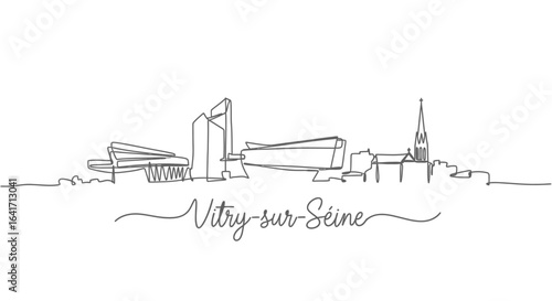 VitrysurSeine France Skyline with Outline Drawing.