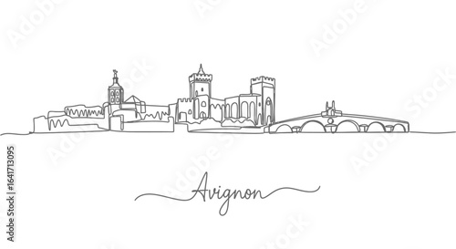 Avignon Skyline One line drawing Landmark.