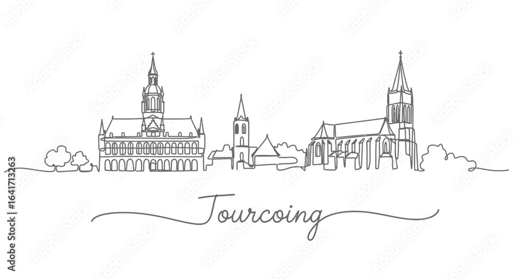 Fototapeta premium Tourcoing Skyline Line Art Landmarks France.
