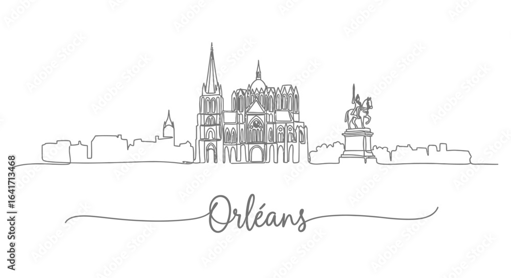 Fototapeta premium Orleans Line Art with France Cityscape Minimal.