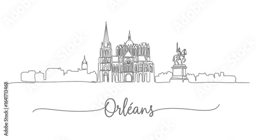 Orleans Line Art with France Cityscape Minimal.