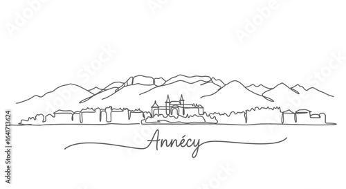 Annecy France Skyline Single line drawing.