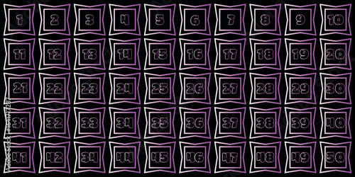 Numbers, 1 to 50 premium circle white purple gradient table logo table date